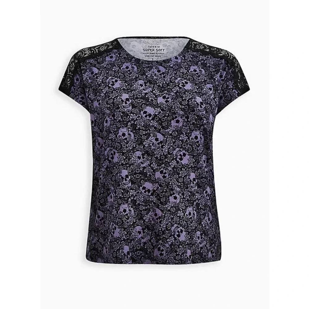 NWT Torrid Lace Dolman Super Soft Black Skull Shirt Top Plus Multi Size - Picture 5 of 5